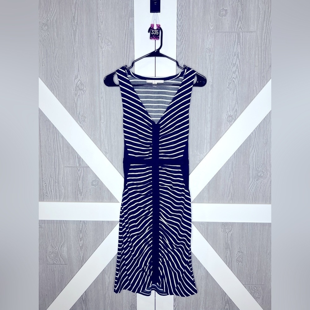 335. Boutique European Striped Navy and White Dress 6/8
